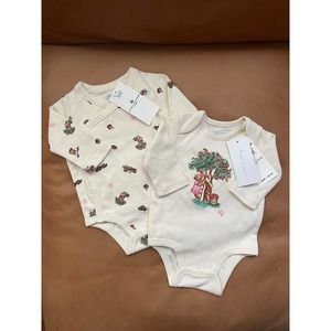 NEW Ralph Lauren Baby Girl Apple Picking Bear Print Body Suit Set Newborn